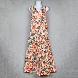 Sonoma Dress Womens L Orange Abstract Floral Print Sleeveless‎ Maxi Southwest